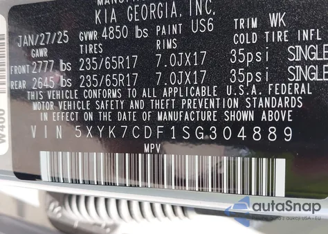 2025 Kia Sportage X-Pro Prestige from USA, damaged, VIN 5XYK7CDF1SG304889